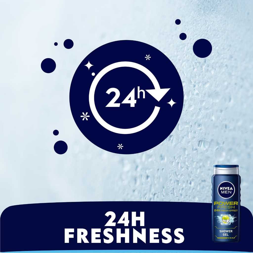 Nivea Men, 3-in-1 Shower Gel Power Fresh, Refreshing shower gel for body, face, and hair, 500ml