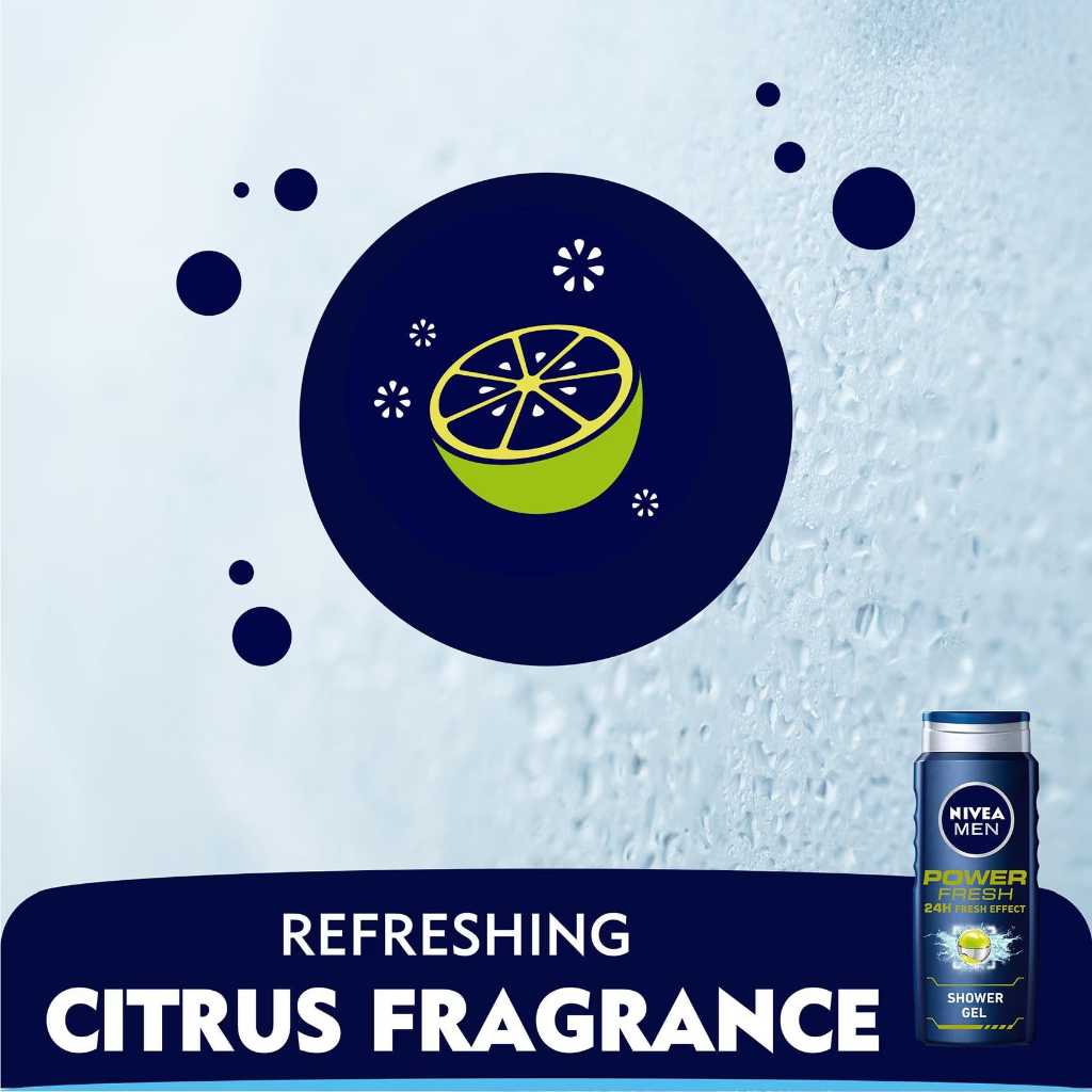 Nivea Men, 3-in-1 Shower Gel Power Fresh, Refreshing shower gel for body, face, and hair, 500ml