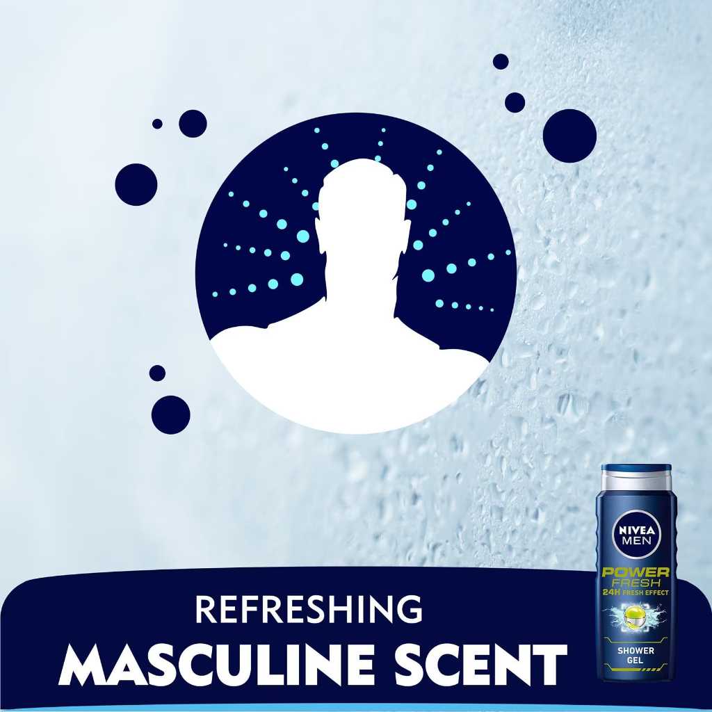 Nivea Men, 3-in-1 Shower Gel Power Fresh, Refreshing shower gel for body, face, and hair, 500ml