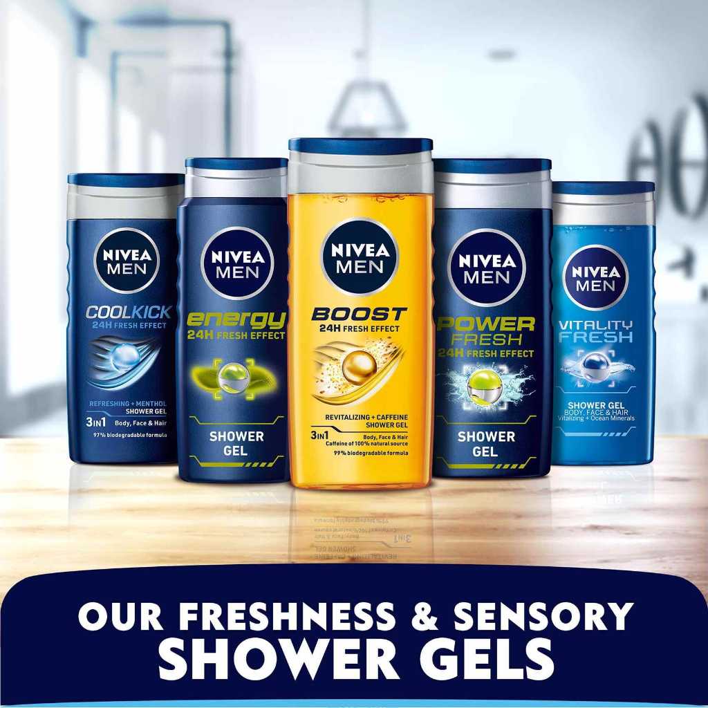 Nivea Men, 3-in-1 Shower Gel Power Fresh, Refreshing shower gel for body, face, and hair, 500ml