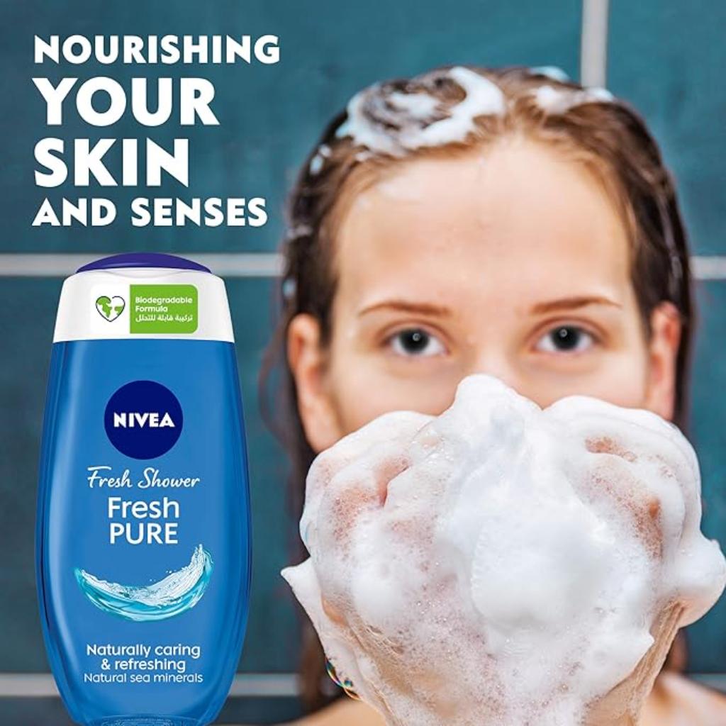 Nivea, Shower Gel Fresh Pure Sea Mineral, Refreshing shower gel with aquatic scent, 250 ml