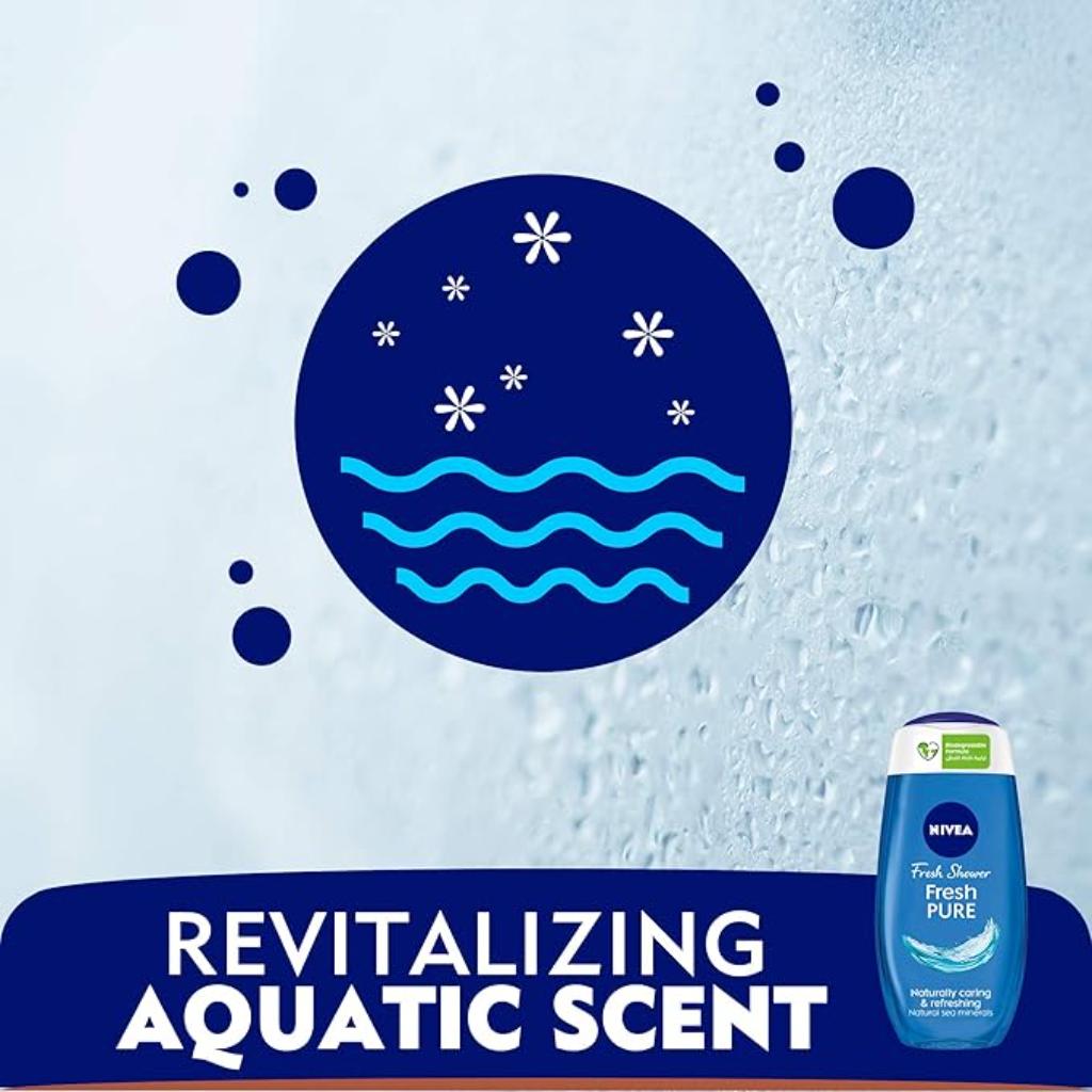 Nivea, Shower Gel Fresh Pure Sea Mineral, Refreshing shower gel with aquatic scent, 250 ml