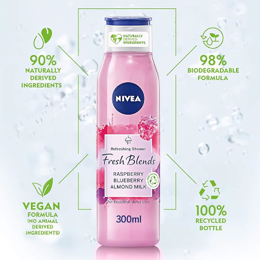 Nivea, Fresh Blends Raspberry Shower Gel, Refreshing shower gel with raspberry scent, 300 ml