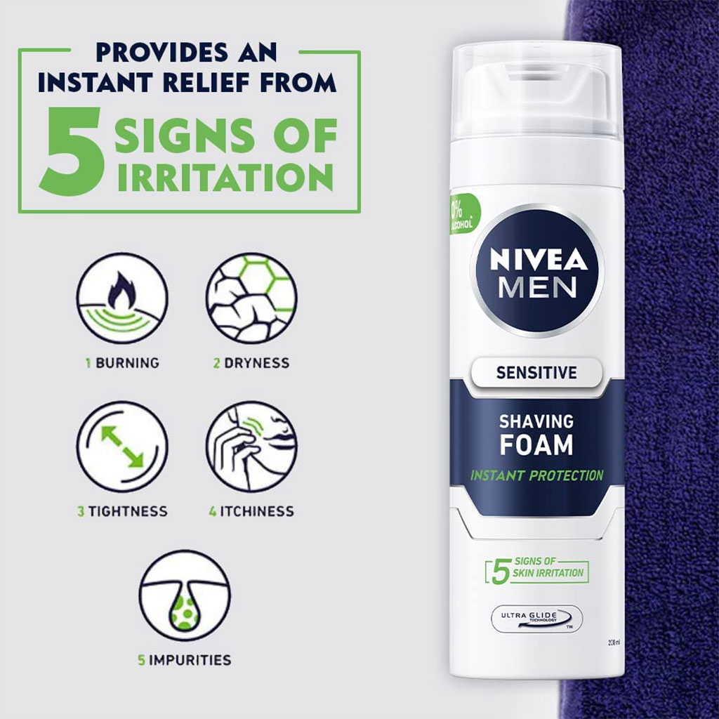 Nivea Men, Sensitive Shaving Foam, Soothing foam for sensitive skin, 200ml