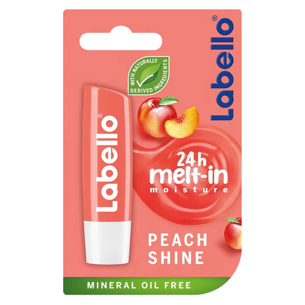 Labello, Lip Balm Peach Shine, Hydrating lip balm with peach flavor, 4.8 g