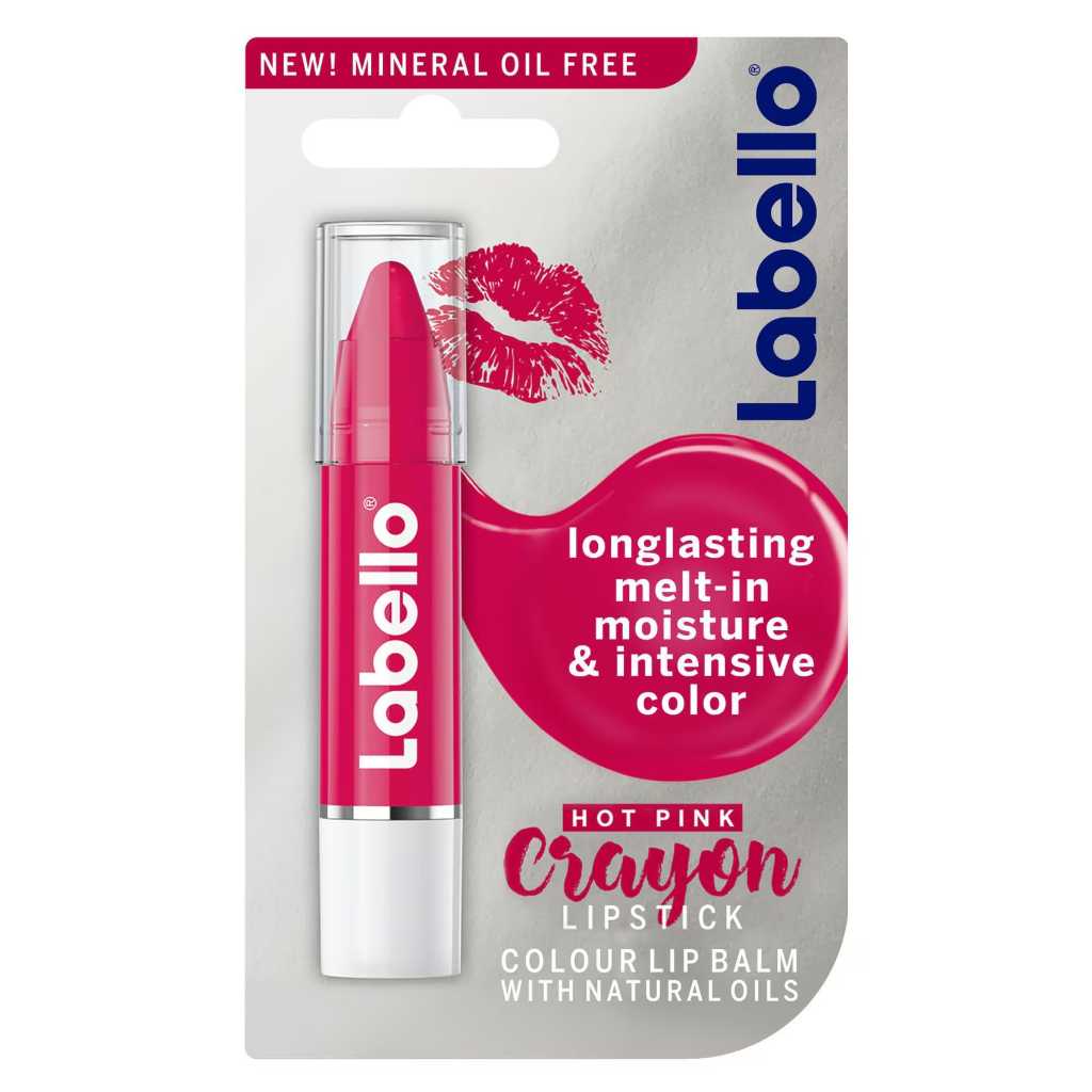 Labello, Hot Pink Crayon Lipstick, Vibrant moisturizing lipstick with smooth finish, 3 g