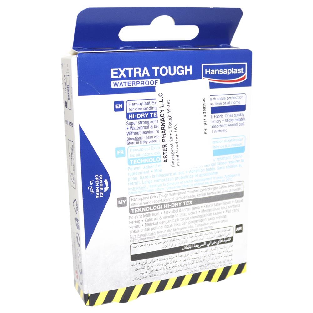 Hansaplast, Extra Tough Waterproof Bandage, Durable waterproof bandages for heavy duty use, 16 strips