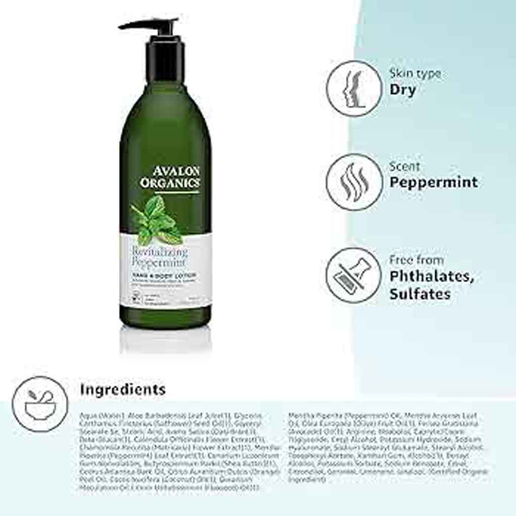 Avalon Organics, Peppermint Lotion, Invigorating moisturizing lotion with peppermint, 355ml