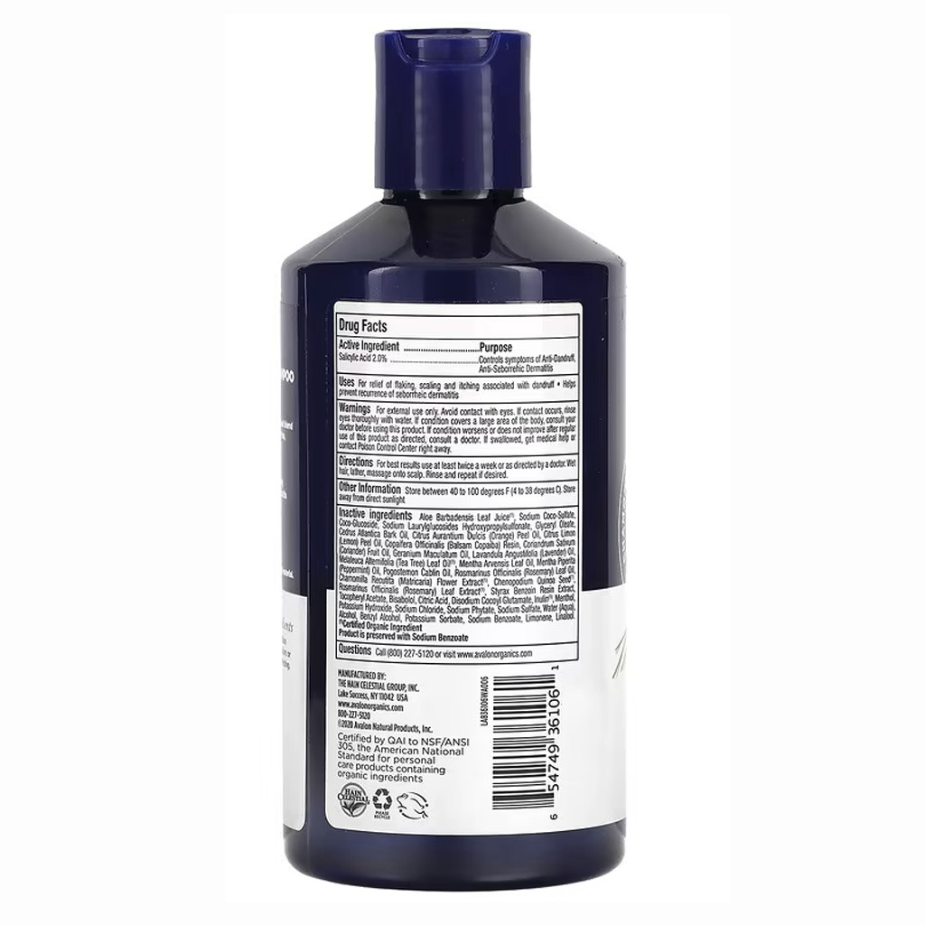 Avalon Organics, Medicated Antidandruff Itch & Flake Relief Shampoo, Therapeutic shampoo for dandruff control, 414 ml