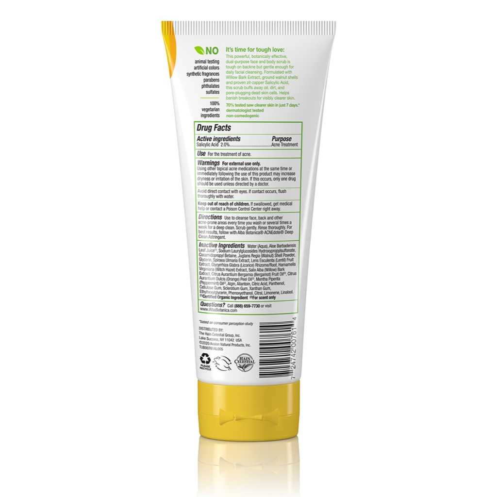 Alba Botanica, Acnedote Face & Body Scrub, Deep cleansing exfoliating scrub for acne, 227g