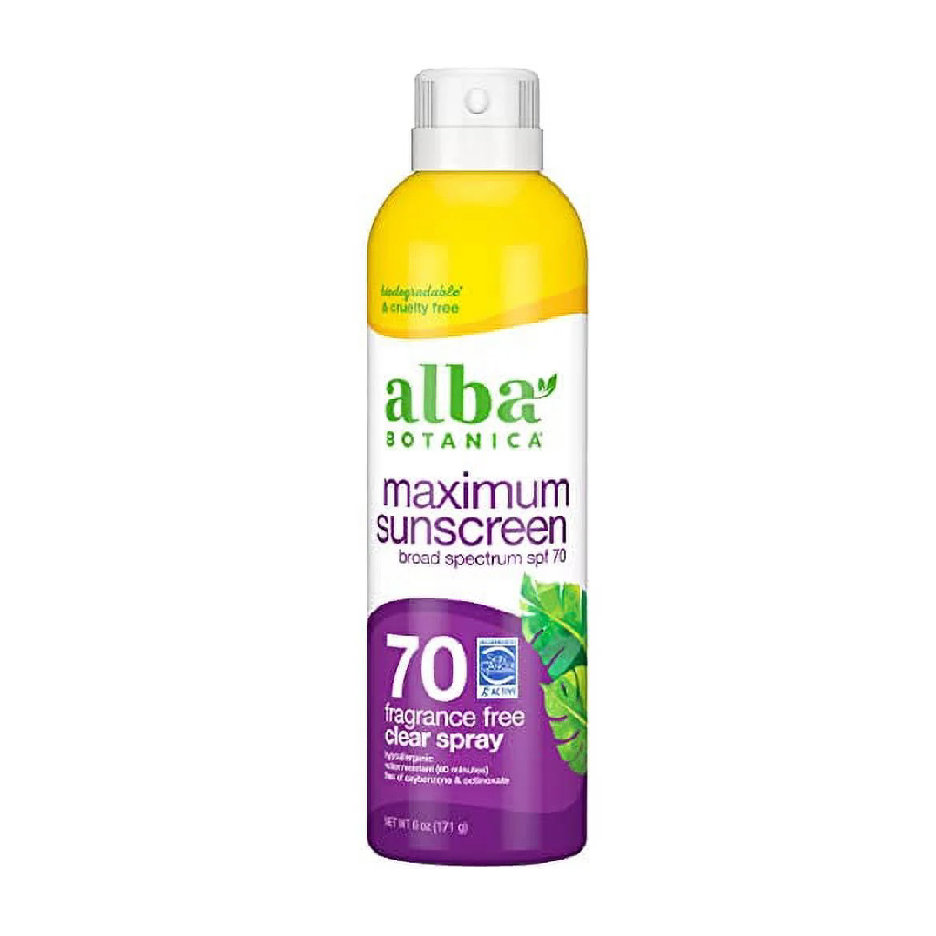 Alba Botanica, Maximum Clear Spray SPF 70, High protection sunscreen spray for clear skin, 171g