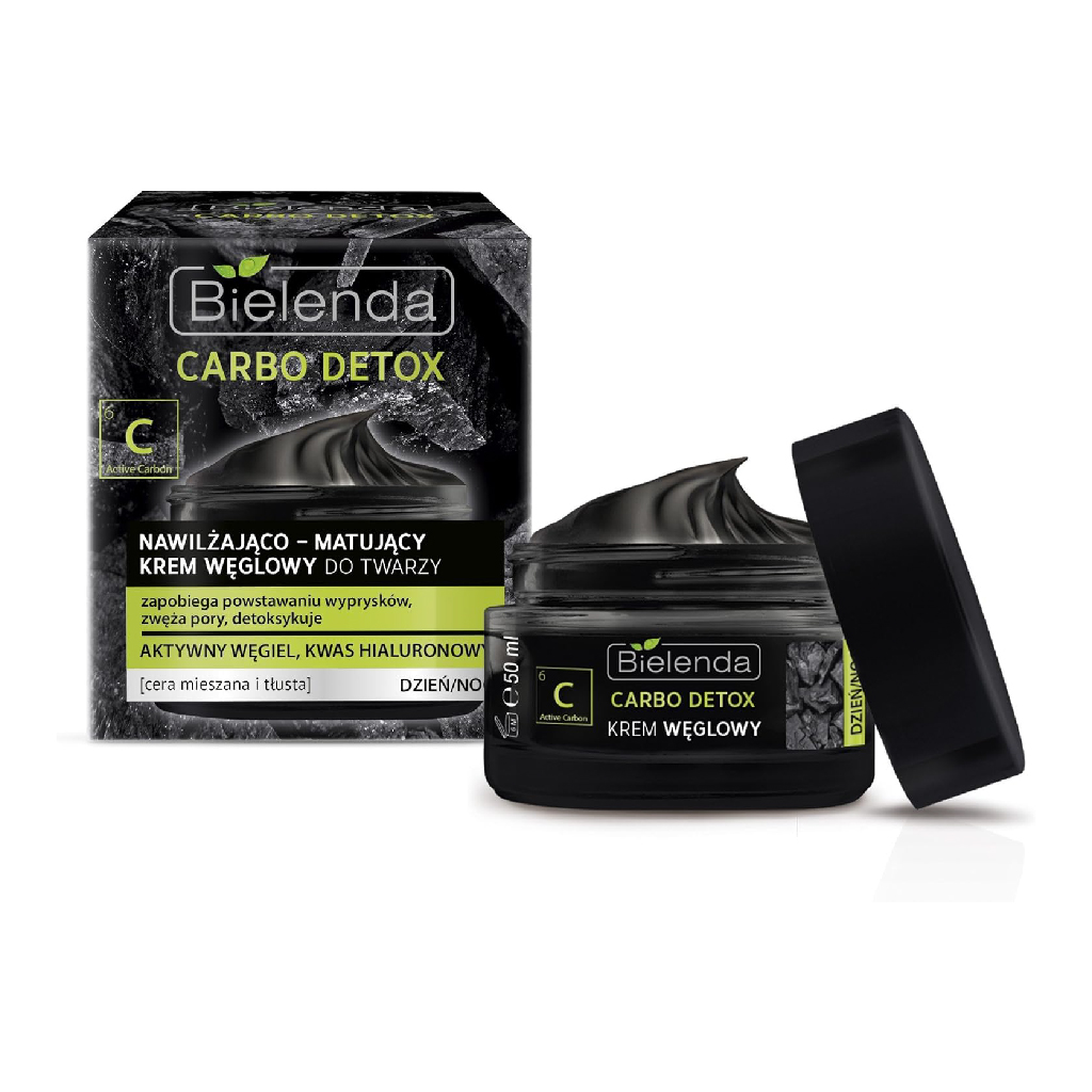 Carbo Detox, Moisturizing and mattifying charcoal face cream, Hydrating cream with detoxifying charcoal, 50 ml