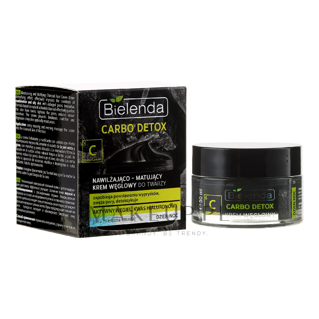 Carbo Detox, Moisturizing and mattifying charcoal face cream, Hydrating cream with detoxifying charcoal, 50 ml