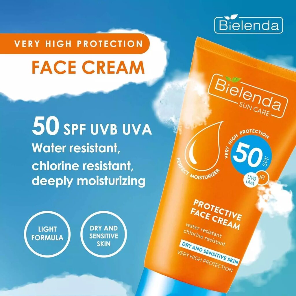 Bielenda Sun Care Protective Face Cream, For Dry & Sensitive Skin, SPF 50, 50ml