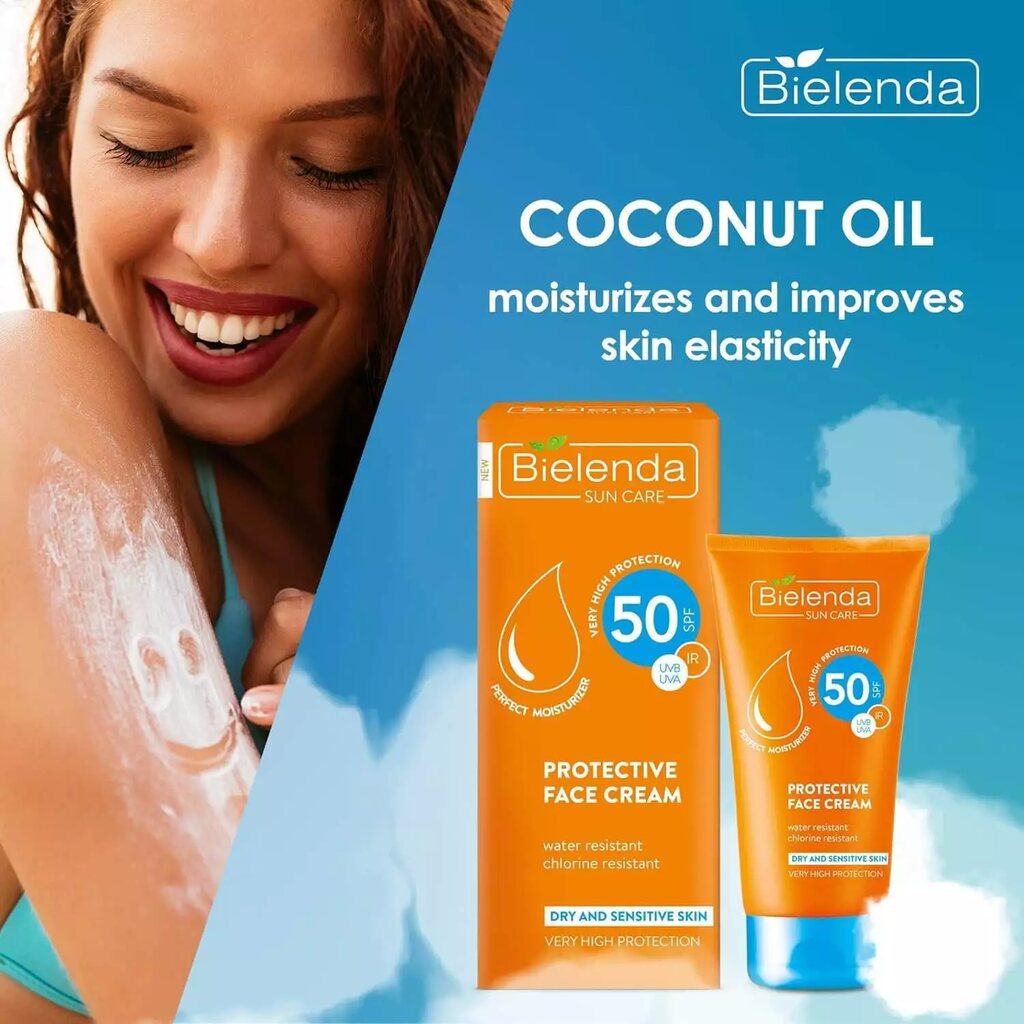 Bielenda Sun Care Protective Face Cream, For Dry & Sensitive Skin, SPF 50, 50ml