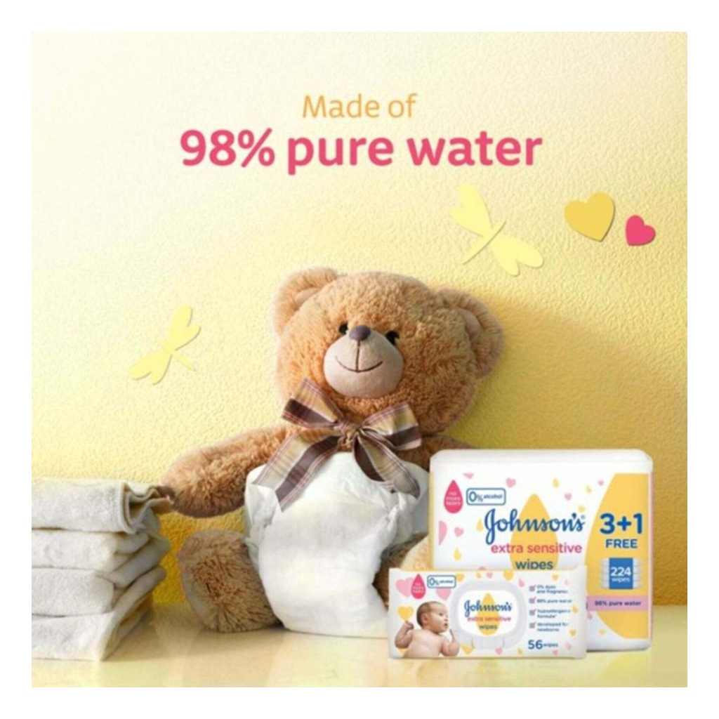 Johnson’s, Baby extra sensitive wipes, Gentle cleansing wipes for delicate baby skin, 56 wipes