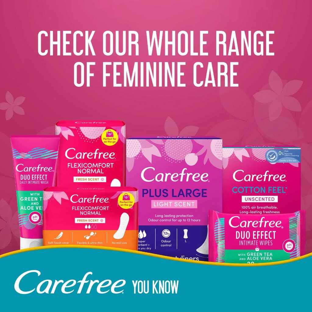 Carefree, Cotton Breathable Regular Pads, Comfortable breathable sanitary pads for everyday use, 58 pcs