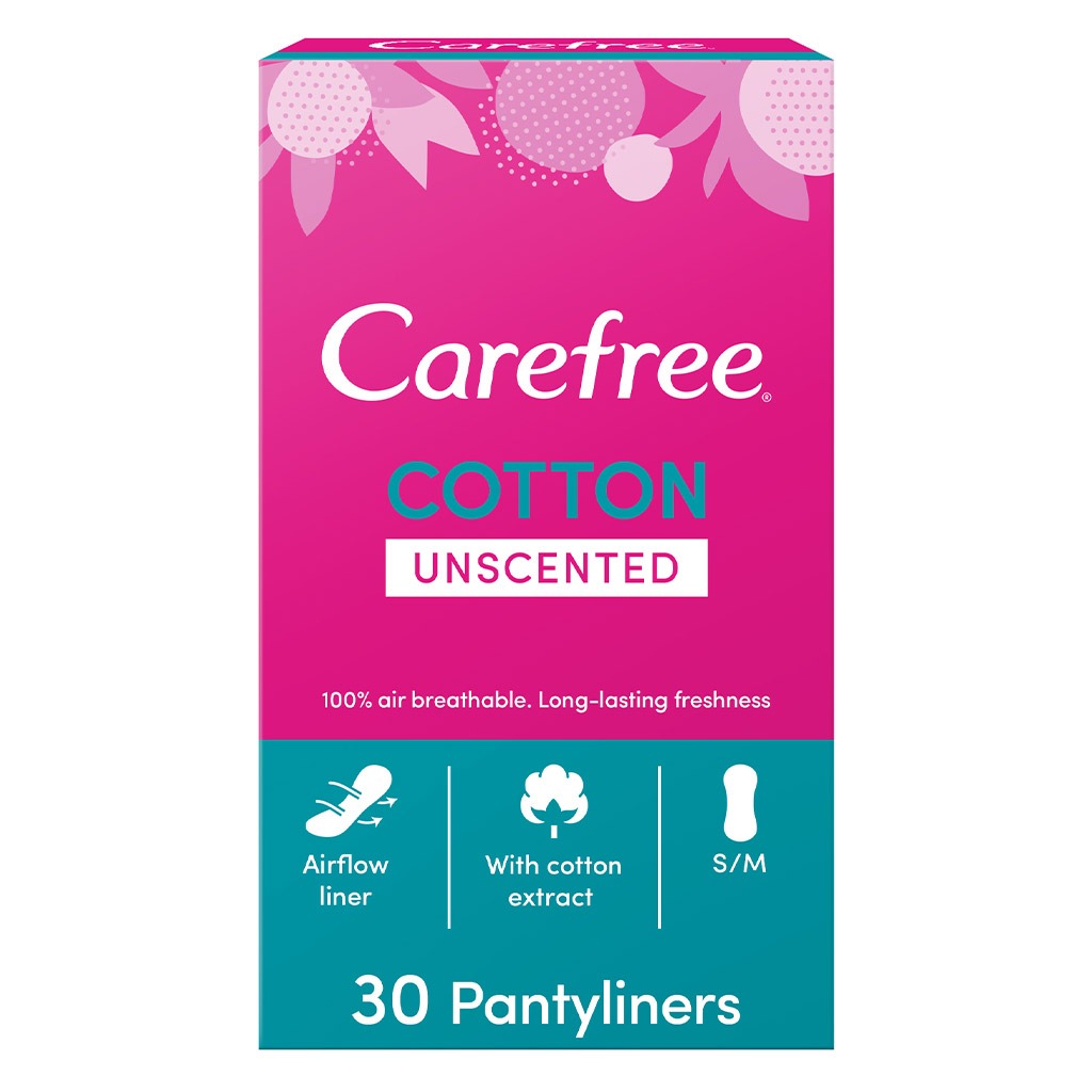 Carefree, Cotton Breathable Liners, Soft breathable panty liners for daily freshness, 30 pieces
