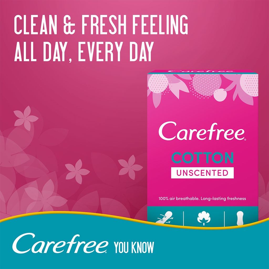 Carefree, Cotton Breathable Liners, Soft breathable panty liners for daily freshness, 30 pieces