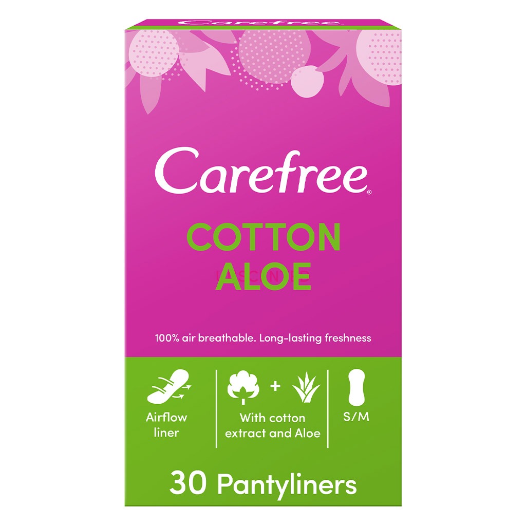 Carefree, Aloe Liners, Gentle aloe-infused panty liners for sensitive skin, 30 pieces