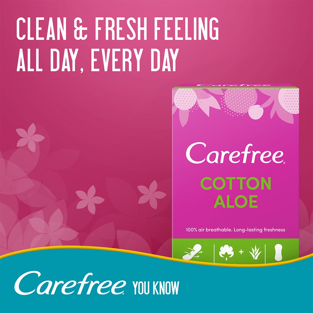 Carefree, Aloe Liners, Gentle aloe-infused panty liners for sensitive skin, 30 pieces