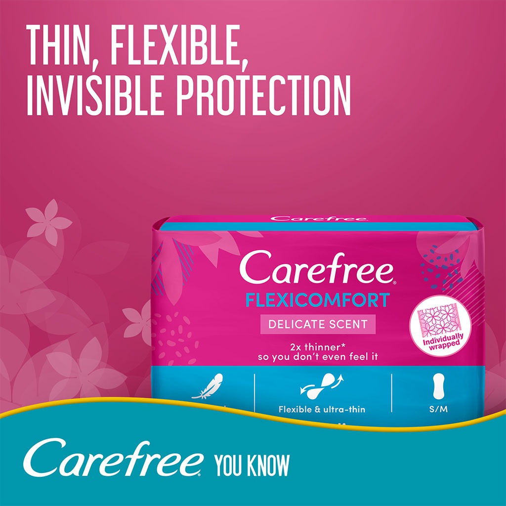 Carefree, FlexiComfort Ultra-Thin Delicate Scented Panty Liners, Breathable panty liners with delicate scent, 40 pieces