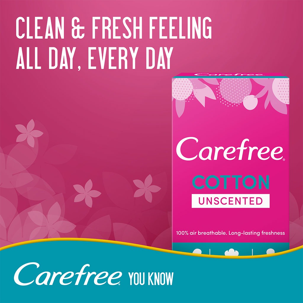 Carefree, Breathable Cotton Unscented Panty Liners, Comfortable daily protection panty liners, 34 pieces