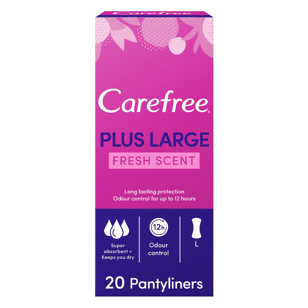 Carefree, Plus Large Fresh Scented Panty Liners, Extra absorbent panty liners with fresh scent, 20 pcs
