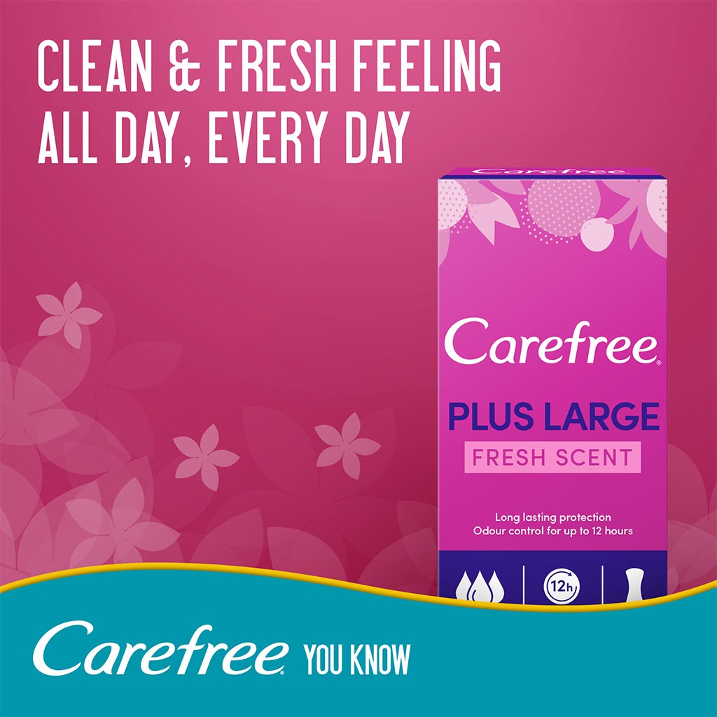 Carefree, Plus Large Fresh Scented Panty Liners, Extra absorbent panty liners with fresh scent, 20 pcs