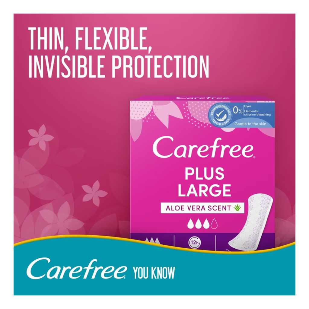 Carefree, Plus Large Liners, Large liners with aloe vera scent for gentle freshness, 48 liners