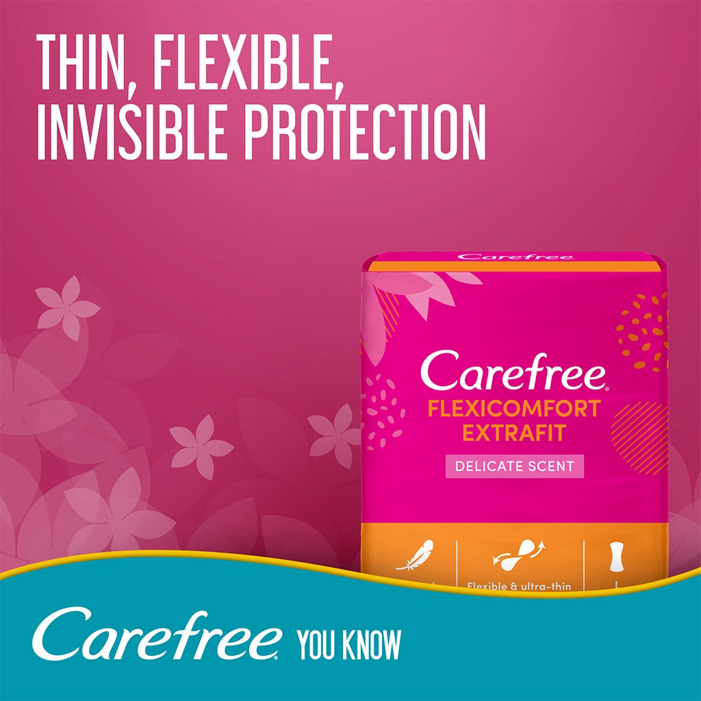 Carefree, FlexiComfort Extra Thin Panty Liners, Ultra-thin breathable liners with delicate scent