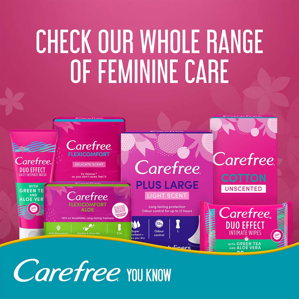 Carefree, FlexiComfort Extra Thin Panty Liners, Ultra-thin breathable liners with delicate scent