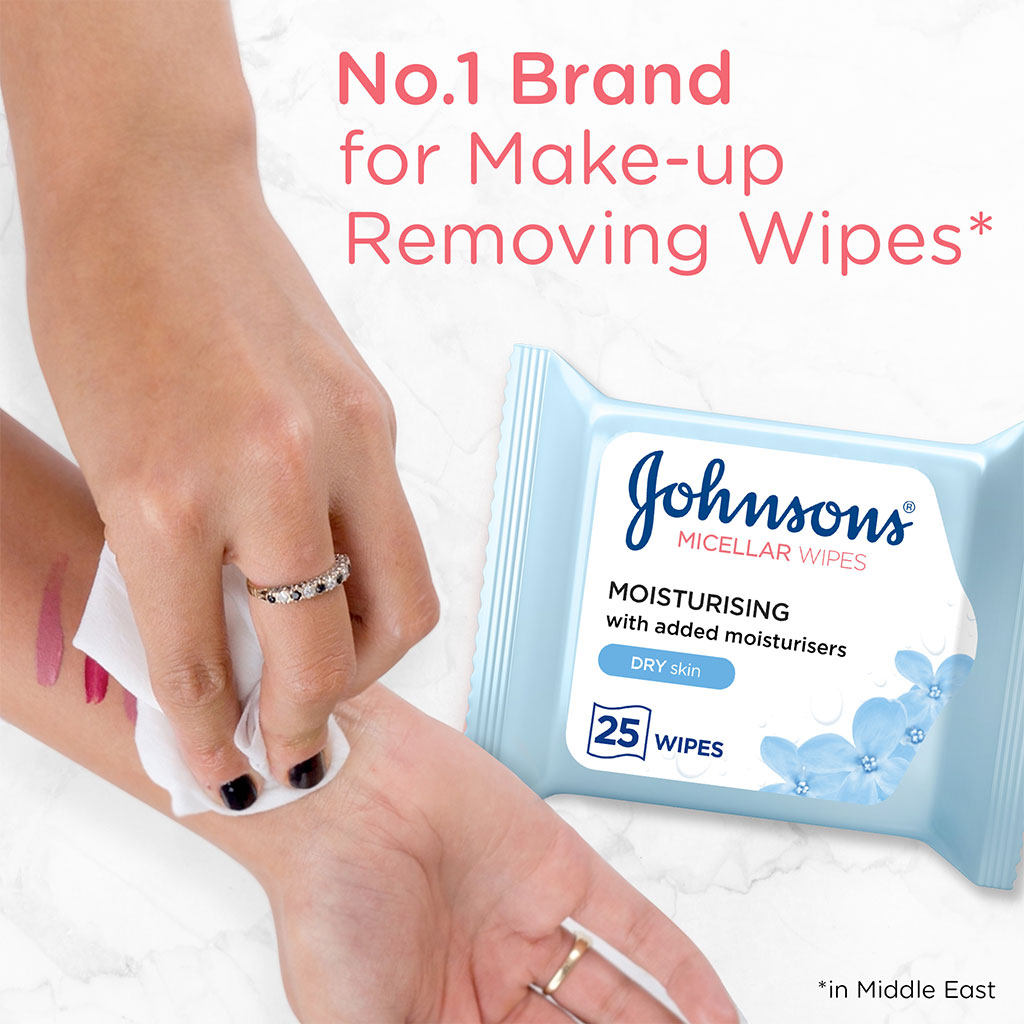 Johnson's, Moisturising & Cleansing Makeup Remover Facial Micellar Wipes, Hydrating wipes for dry skin, 25 pieces