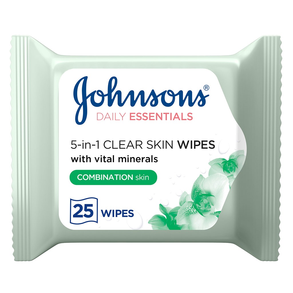 Johnson’s Daily Essentials, 5-in-1 Clear Skin Cleansing Makeup Remover Wipes, Multi-benefit wipes for combination skin