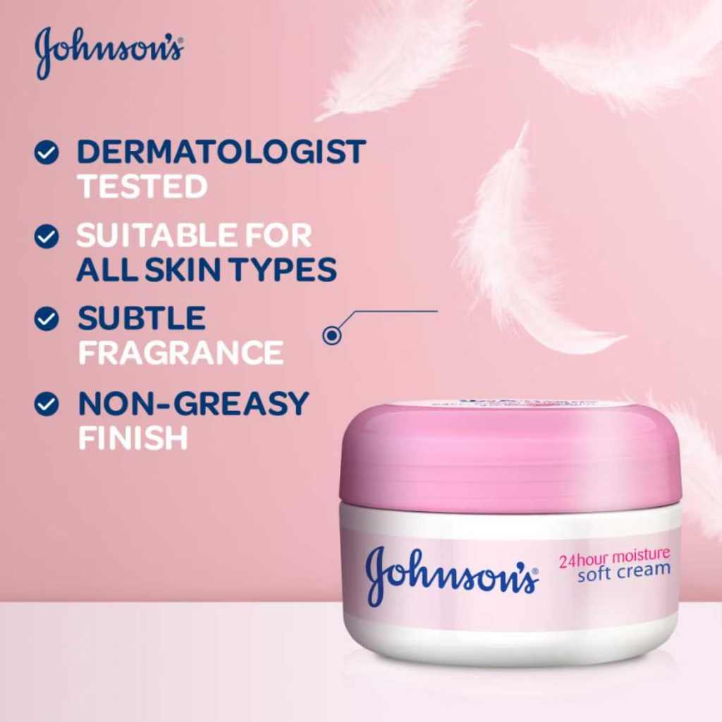 Johnson's, 24 Hour Moisture Soft Cream, Long-lasting moisturizing cream for soft skin, 100 ml