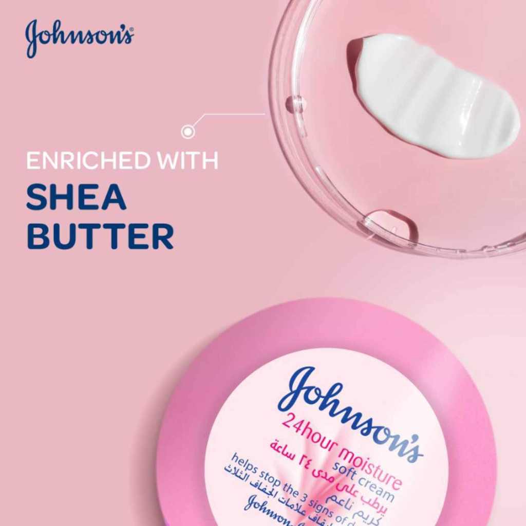 Johnson's, 24 Hour Moisture Soft Cream, Long-lasting moisturizing cream for soft skin, 100 ml