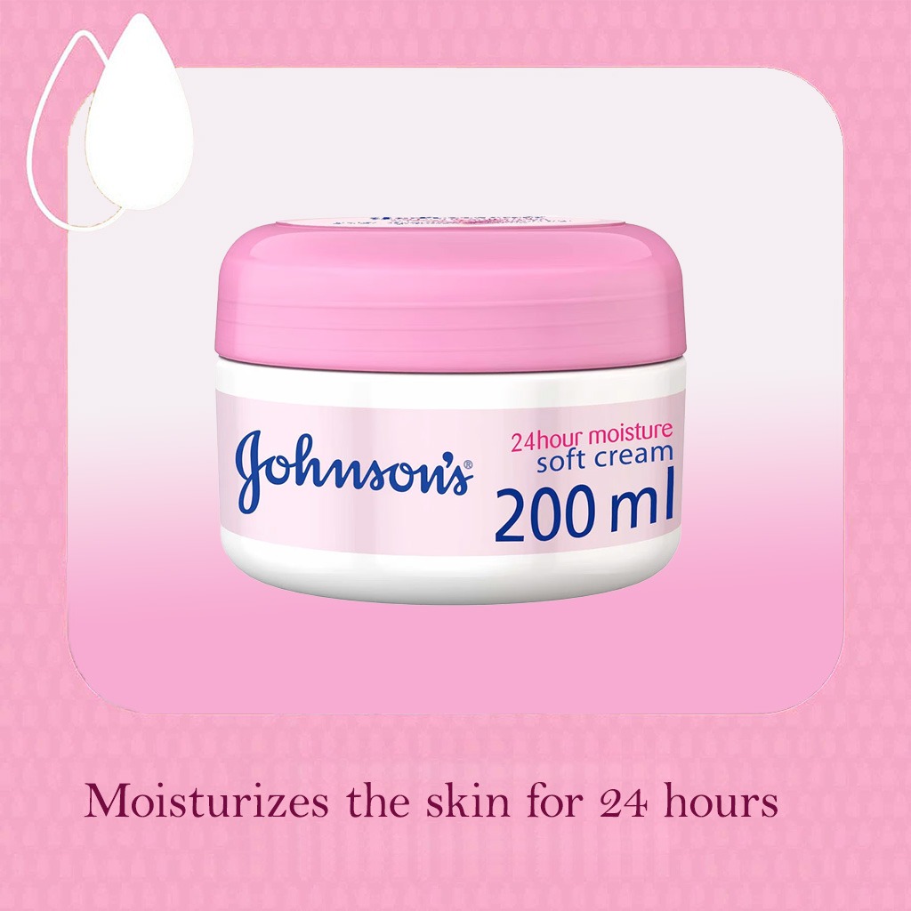 Johnson’s, 24 Hour Moisture Soft Cream For Face & Body, Long-lasting moisturizing cream for face and body, 200ml