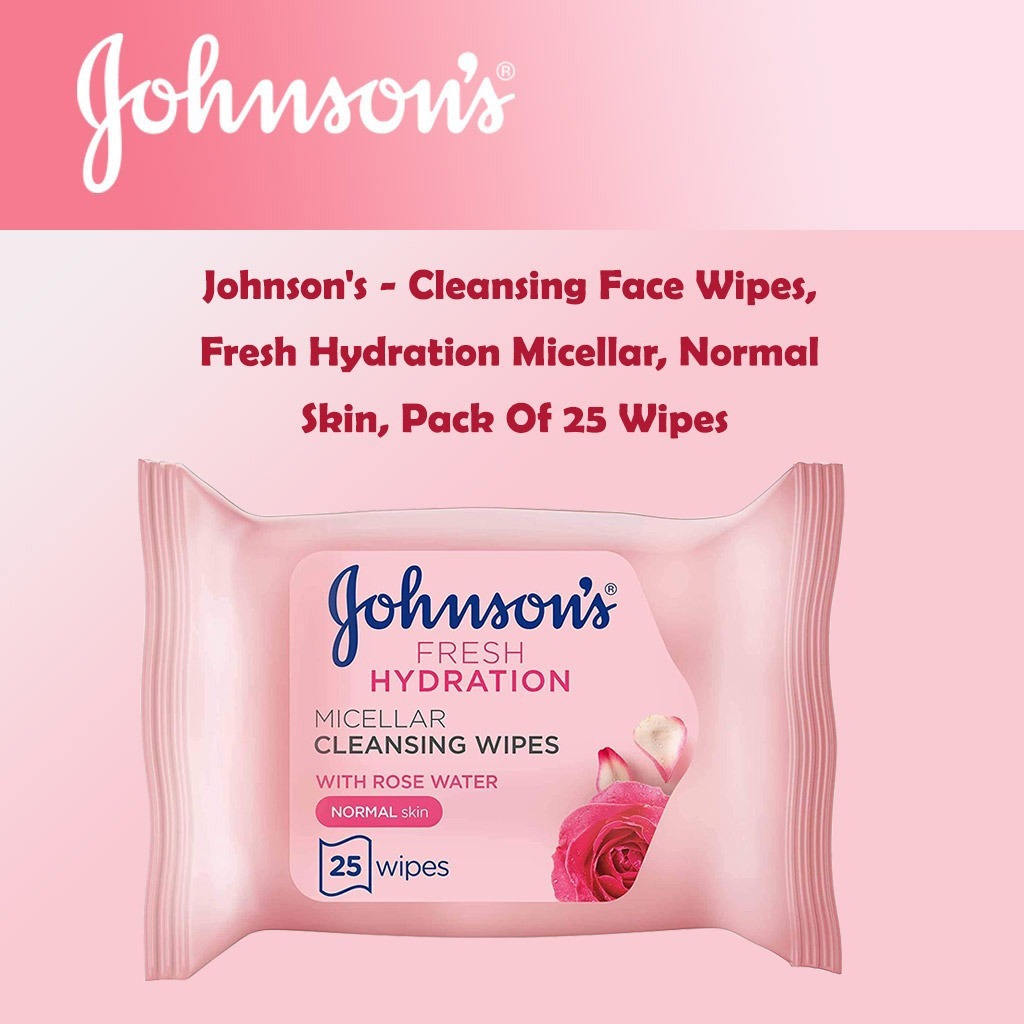 Johnson's, Fresh Hydration Ultra-Soft Micellar Cleansing Makeup Remover Wipes, Gentle wipes for normal skin makeup removal, 25 wipes