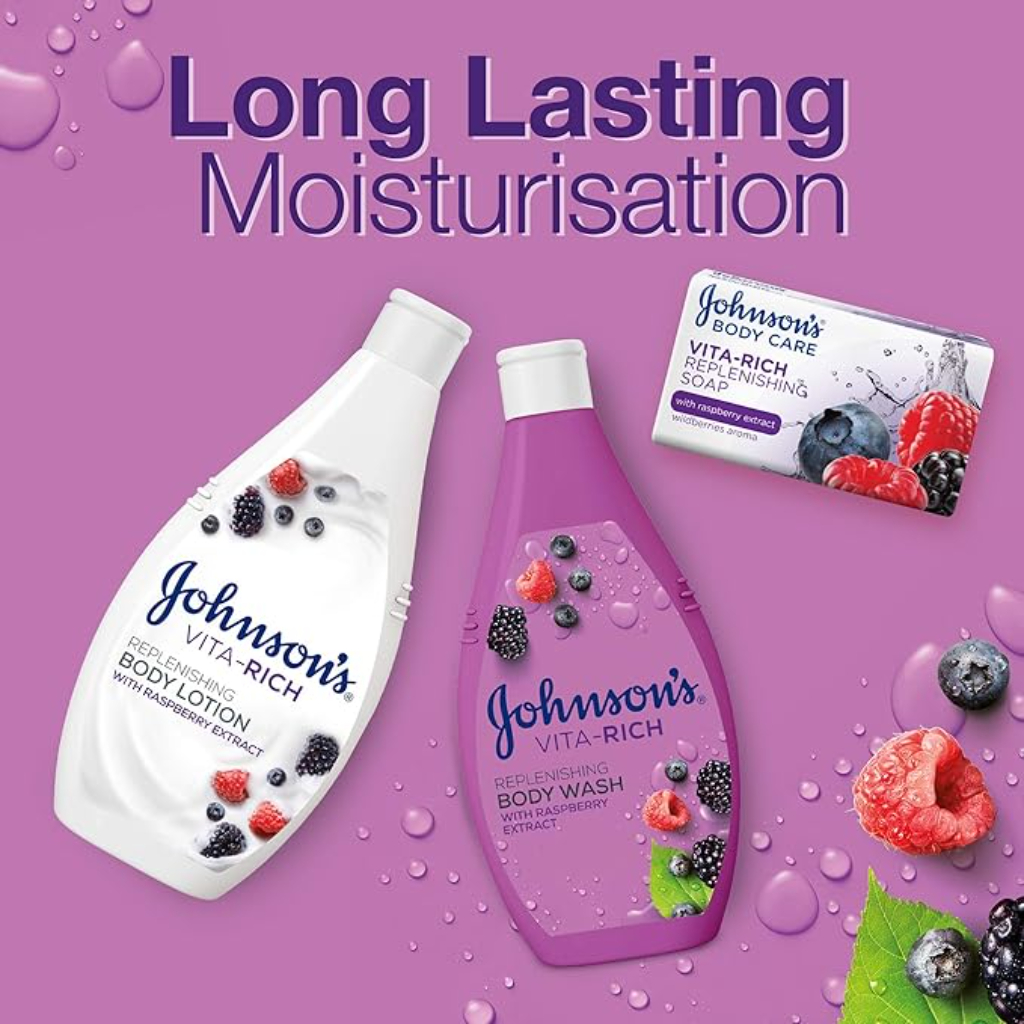 Johnson's, Body Lotion Vita-Rich, Replenishing raspberry extract for radiant skin, 400ml