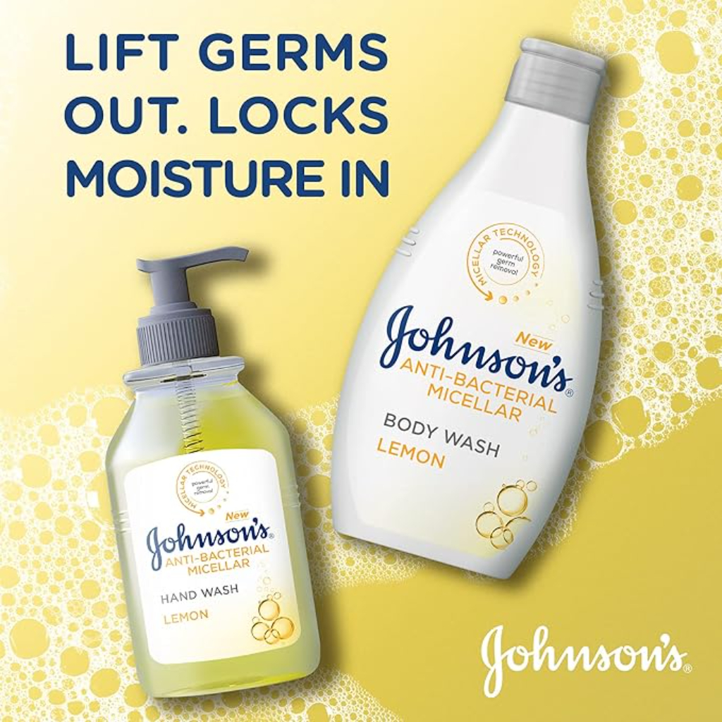 Johnson's, Hand Wash Anti-Bacterial Micellar Lemon, Gentle antibacterial hand wash with lemon scent, 300ml