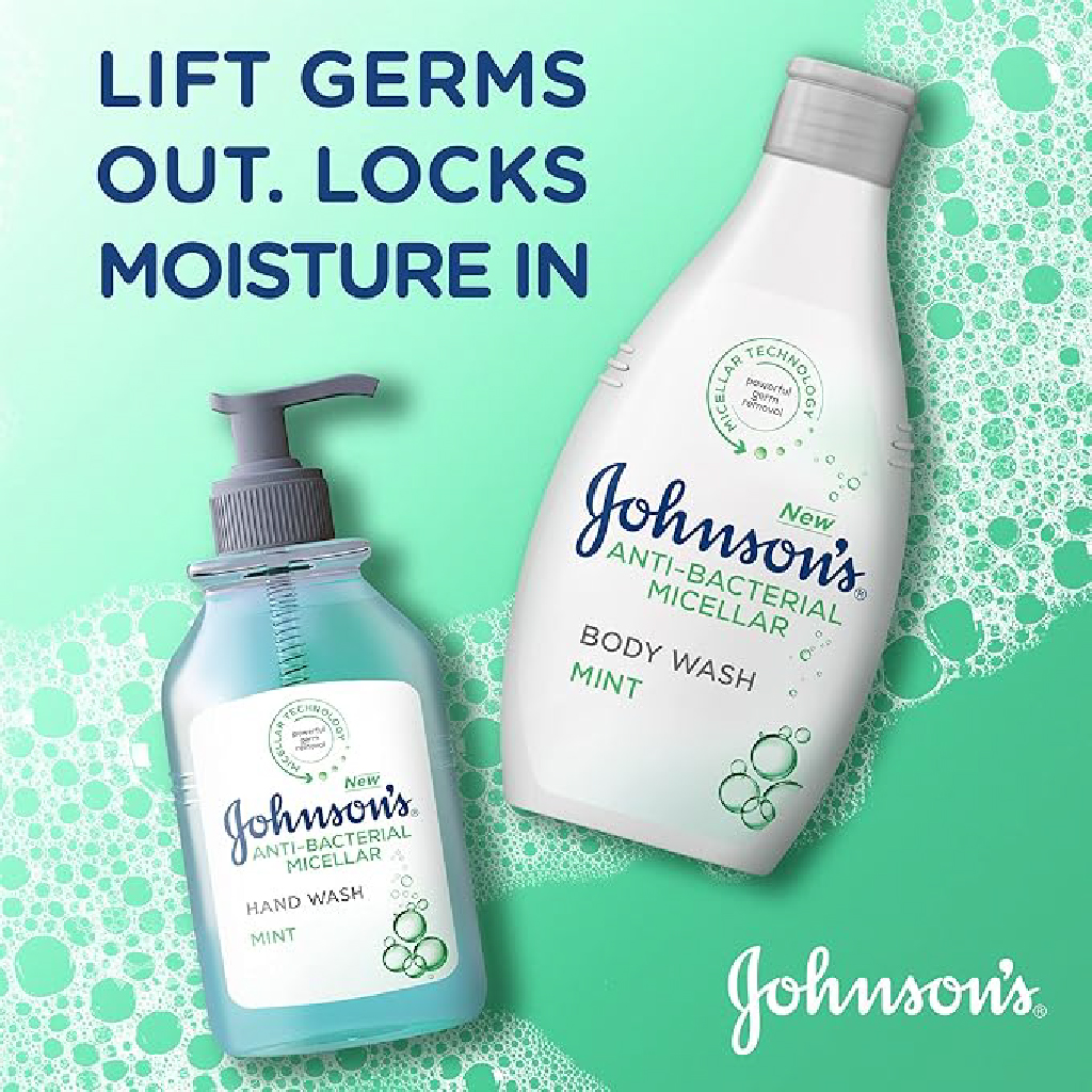 Johnson's, Anti-Bacterial Micellar Hand Wash Mint, Gentle antibacterial hand wash with refreshing mint, 500ml
