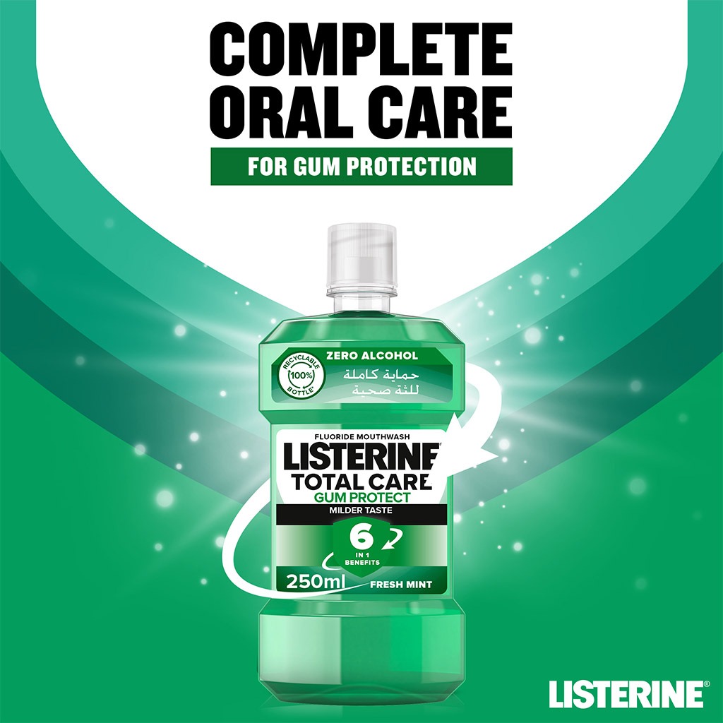 Listerine, Total Care Gum Protect Mouthwash Mild Taste, Alcohol-free mouthwash for gum protection and oral health, 250ml