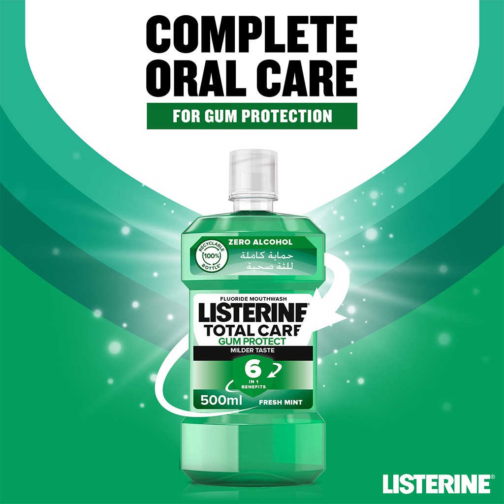 Listerine, Total Care Gum Protect Mouthwash Mild Taste, Alcohol-free mouthwash for gum health and fresh breath, 500ml