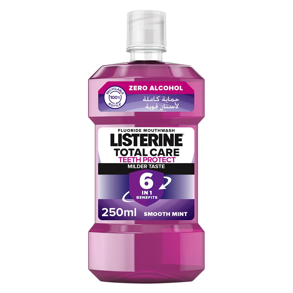 Listerine, Total Care Teeth Protect Mild Taste Fluoride Mouthwash, Alcohol-free fluoride mouthwash for teeth protection, 250ml