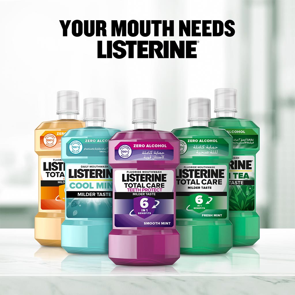 Listerine, Total Care Teeth Protect Mild Taste Fluoride Mouthwash, Alcohol-free fluoride mouthwash for teeth protection, 250ml