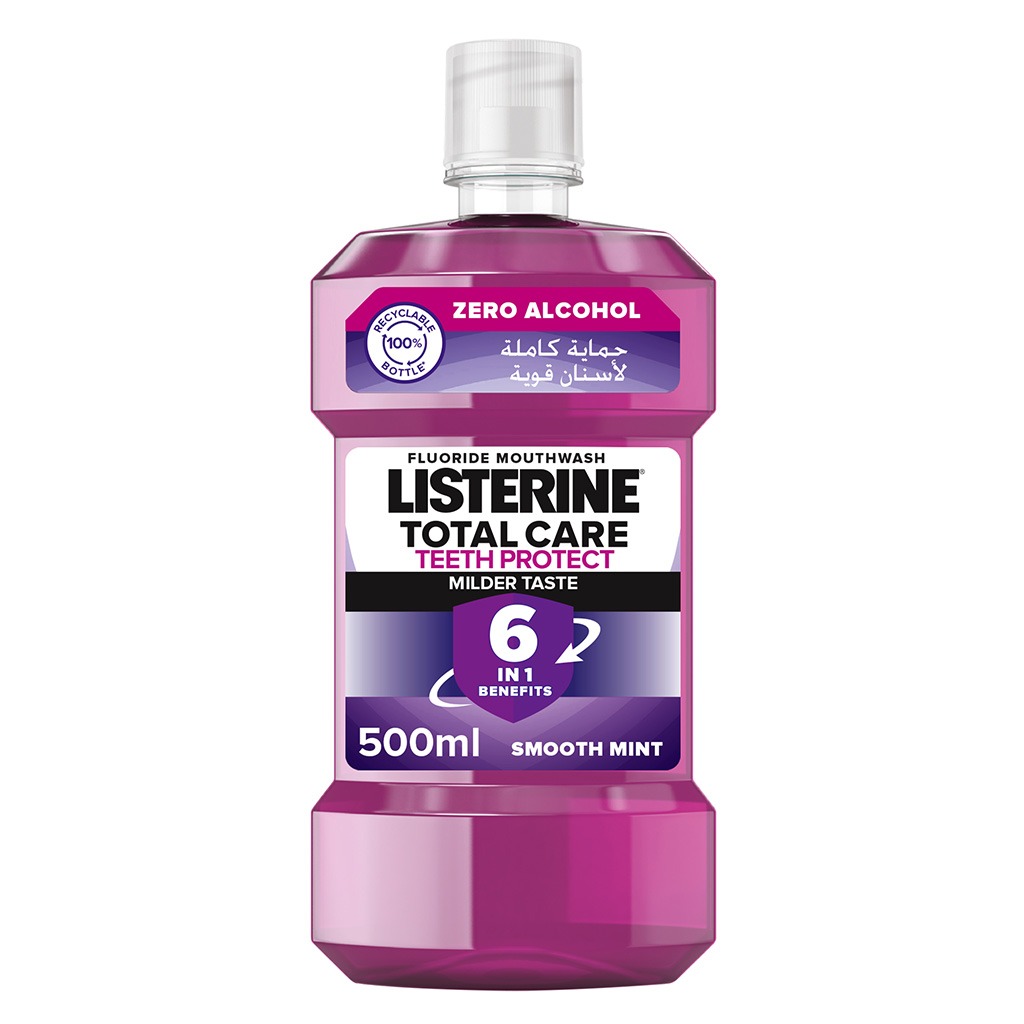 Listerine, Total Care Teeth Protect Mouthwash Mild Taste, Fluoride mouthwash with zero alcohol for complete oral care, 500ml