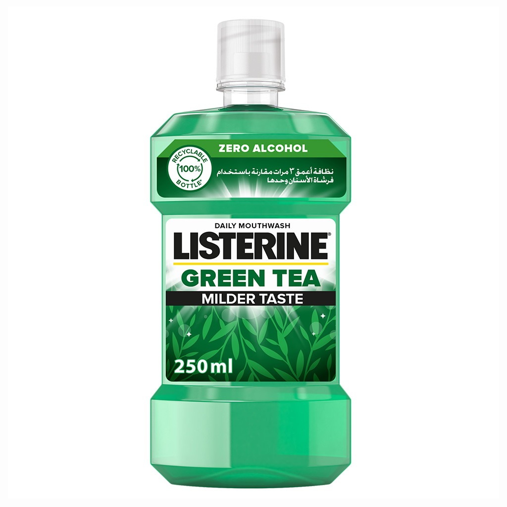 Listerine, Zero Alcohol Milder Taste Green Tea Mouthwash, Alcohol-free green tea flavored mouthwash for fresh breath, 250ml