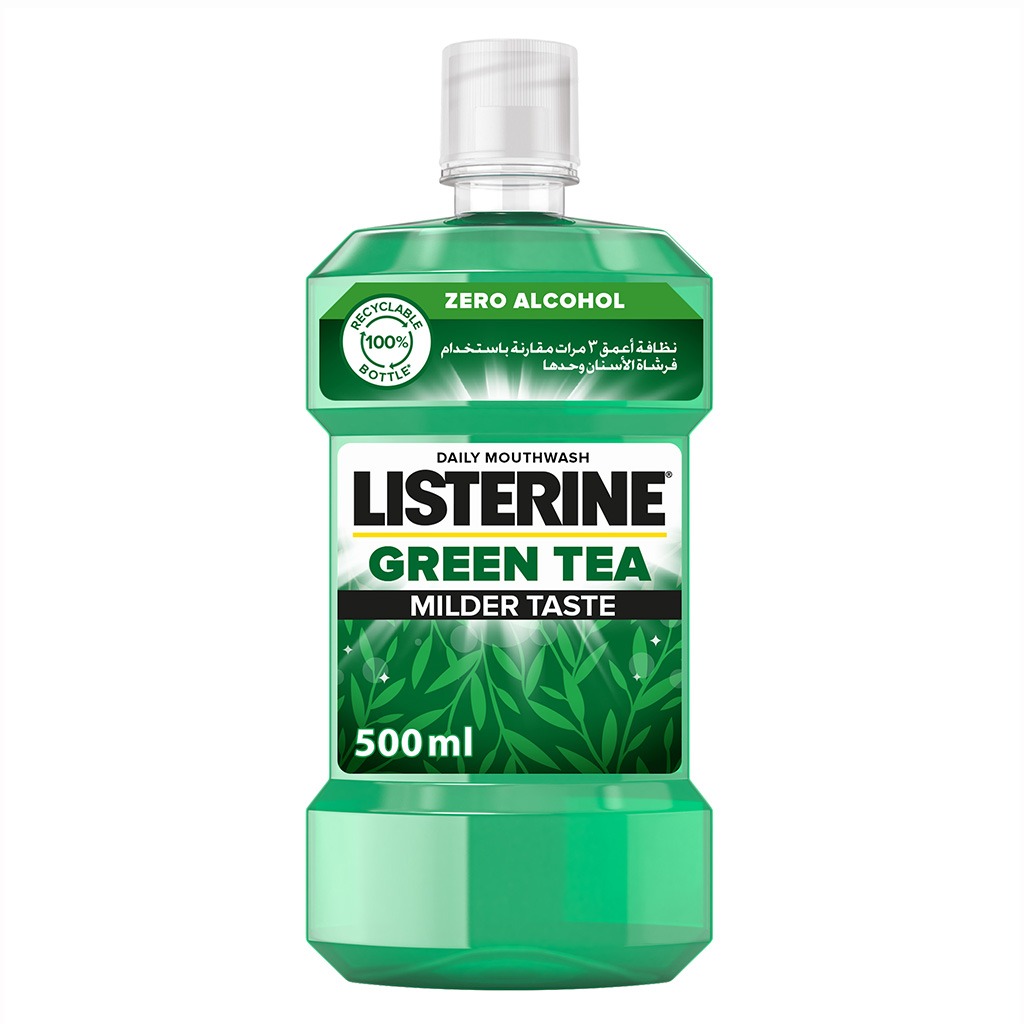 Listerine, Zero Alcohol Milder Taste Green Tea Mouthwash, Alcohol-free green tea flavored mouthwash for fresh breath, 500ml