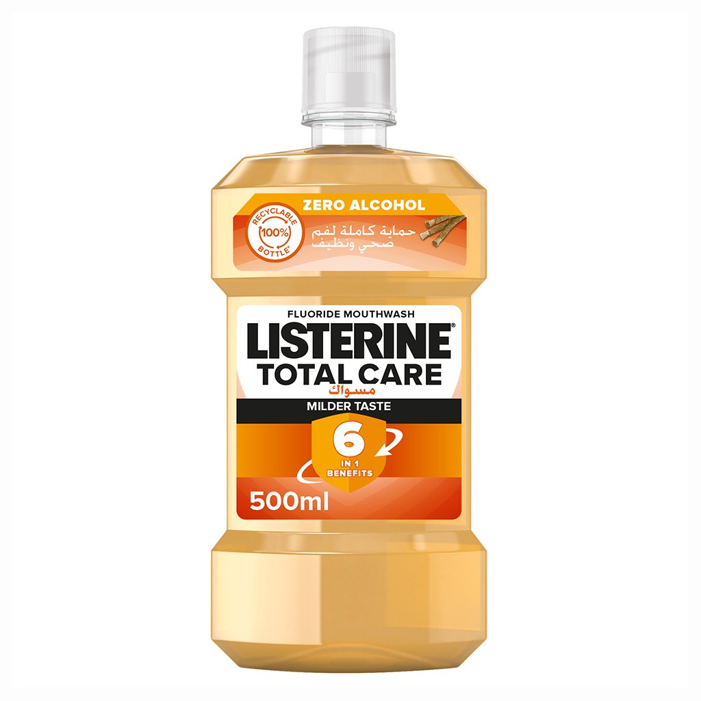 Listerine, Total Care Milder Miswak Taste Fluoride Mouthwash, Alcohol-free fluoride mouthwash with mild miswak flavor, 250ml