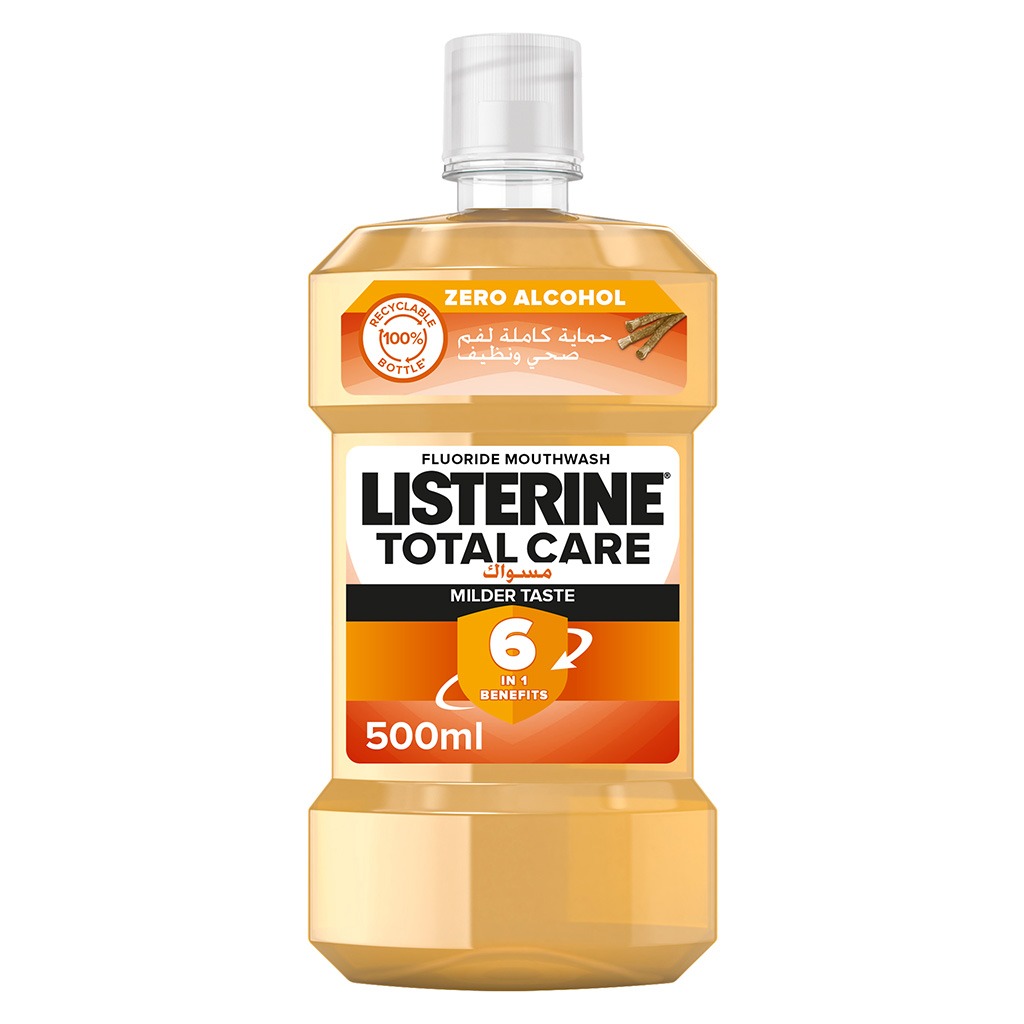 Listerine, Total Care Milder Miswak Taste Fluoride Mouthwash, Complete oral care with fluoride, 500ml